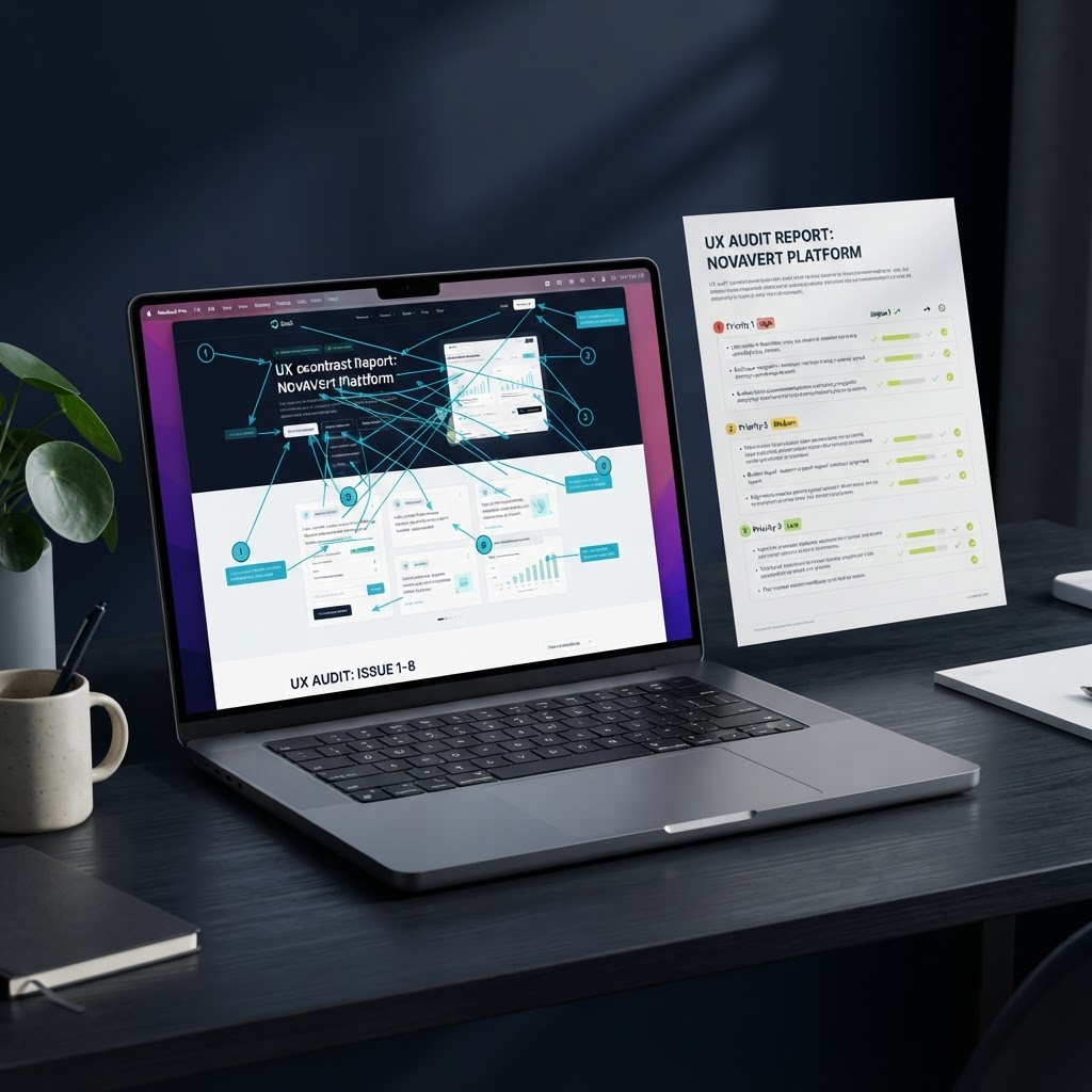 Exemple de rapport d'audit UX/UI annoté avec recommandations priorisées